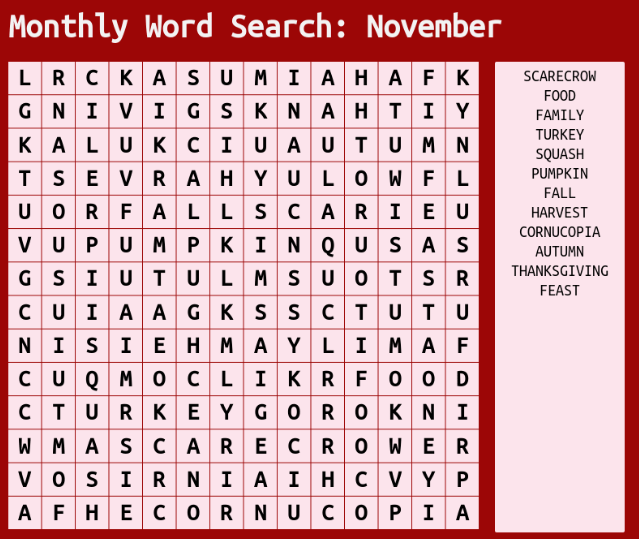 November Word Search 1