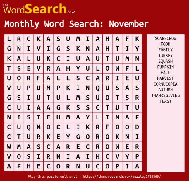 November Word Search 2